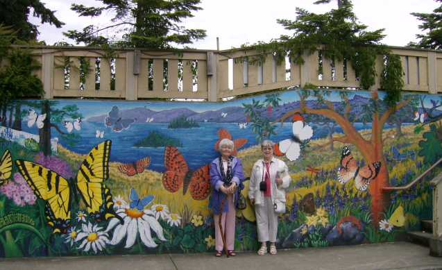 a mural of butterflies