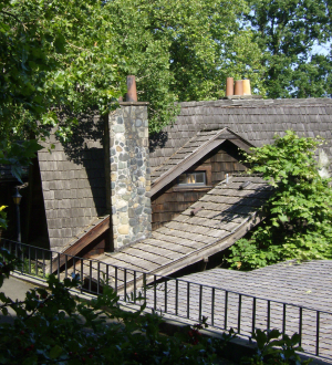 the roofline at the back, the chimney used light and dark stones for a shadow effect