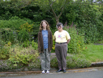 stidkid and his grandmother in the garden of \"Government House\" in Victoria, British Columbia