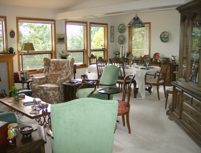 Jills living room and table set for guests