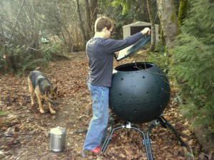 stidkid puts the first load in the new composter