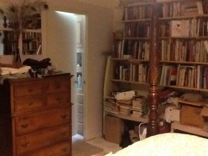 Cluttered bedroom corner