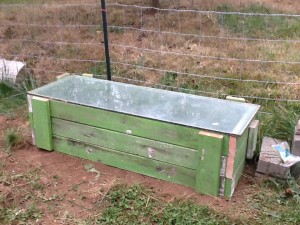 cold frame, made from left-over boards and glass door insert