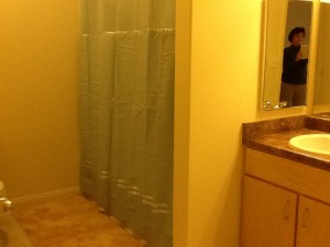 bathroom, it's really long and spacious, so I can have the drying rack open and still use it!