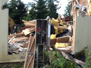 the power box remains standing, the view through what was our bedroom wall