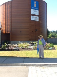 The visitor center at Cumberland, south of Courtenay and Comox on Vancouver Island.  Notice the replica canoe in the artificial pond, which provides some cooling and natural humidity to the center.  The center is LEED certified with radiant floors, some natural ventilation through a crawl space under the museum section, and natural light.  I won't have the crawl-space cooling (and with the shade our home receives probably won't miss it), but my house is going to be SO comfortable!