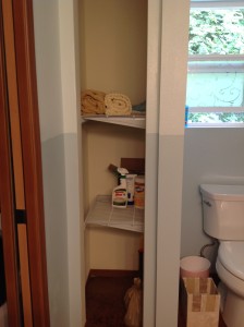 Master bath linen shelves